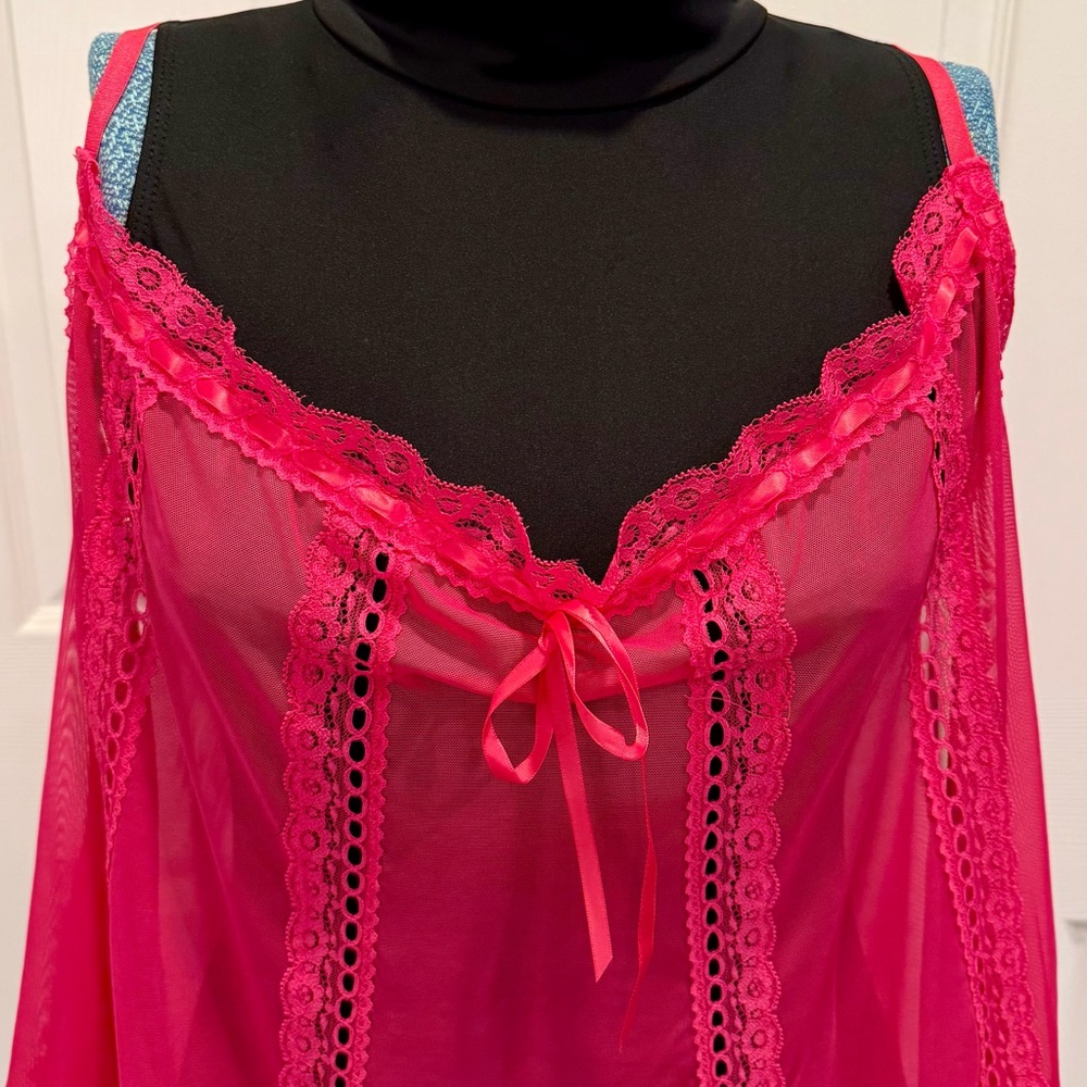 💖 Victoria’s Secret Vibrant Pink Lace Chemise & Panty Set | Sheer & Alluring